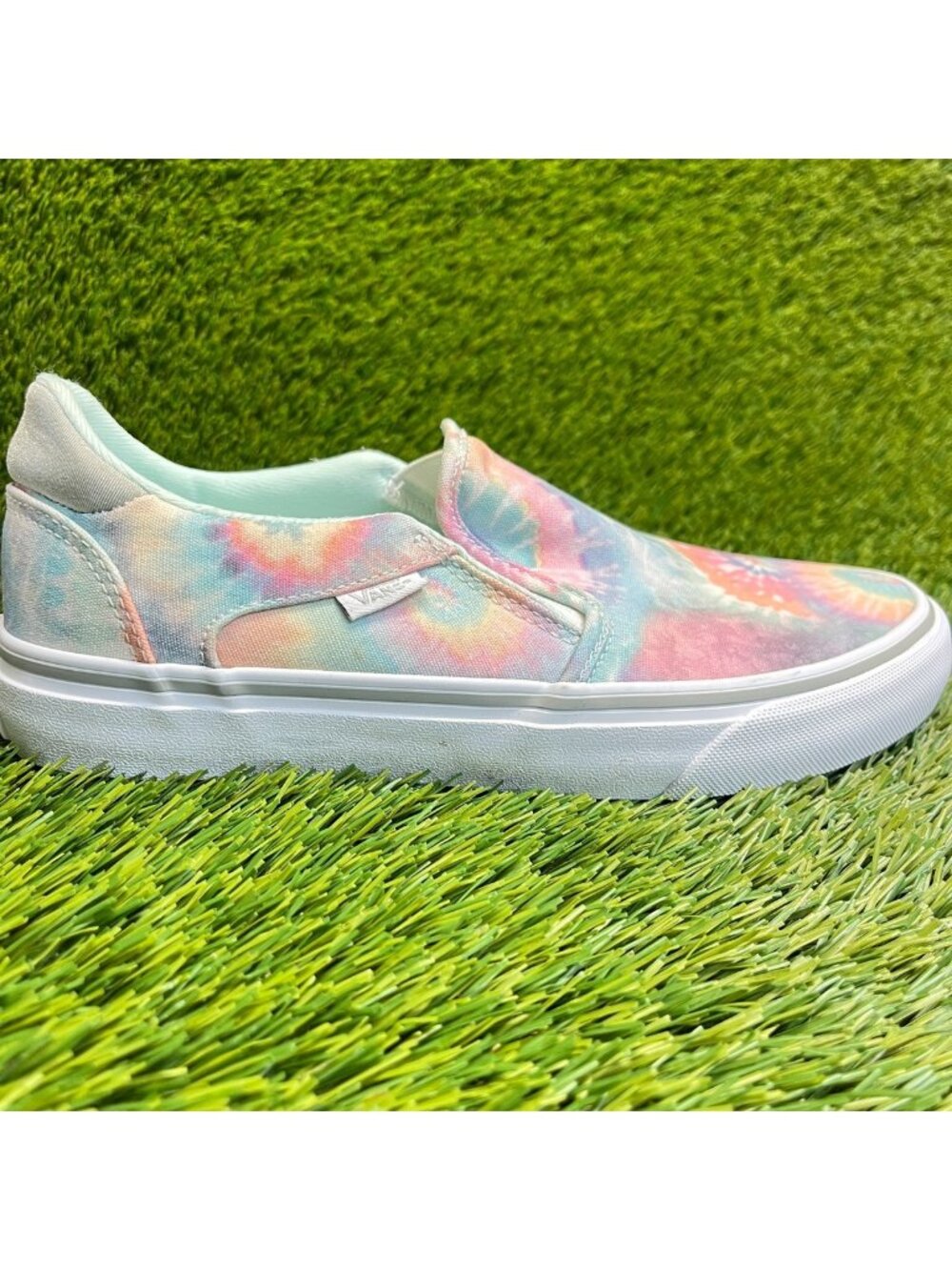 Vans Asher Tie Dye Womens Size 8 Blue Pink Athletic Slip On Skate Shoes Sneakers